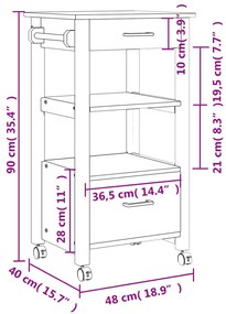 Carrinho de cozinha MONZA 48x40x90 cm madeira de pinho maciça