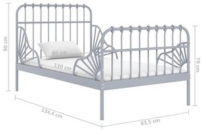 Estrutura de cama extensível em metal cinzento 80x130/200 cm