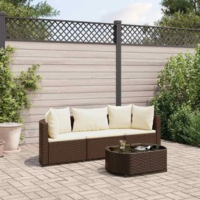 vidaXL 4 pcs conjunto sofás de jardim c/ almofadões vime PE castanho