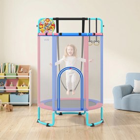 Trampolim Infantil 6 em 1, 140 x 140 x 214 cm, com Rede de Segurança, Azul