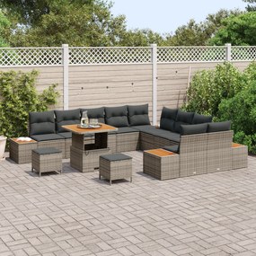 Conjunto de Sofás de Jardim 13 Peças com Almofadas Cinza Rattan Sintét