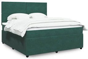 vidaXL Cama com molas/colchão 180x200 cm veludo verde-escuro