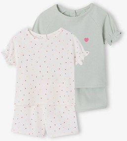 Lote de 2 pijamas curtos práticos para menina verde-salva