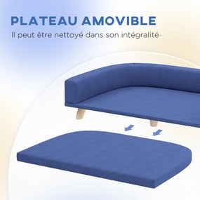 Sofá para cães, cama elevada grande para cães  98 x 67 x 25 cm, almofada lavável, estrutura em madeira, tecido de poliéster azul