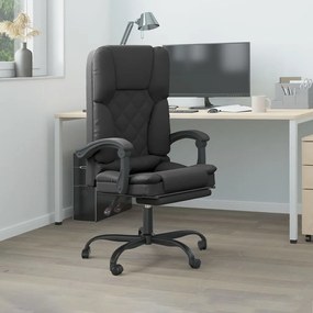 Cadeira escritório massagens reclinável couro artificial preto