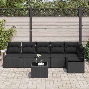 Conjunto de Sofá de Jardim com 7 Peças e Almofadas em Rattan Poliéster