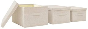 Conjunto caixas de arrumação empilháveis 3 pcs tecido cor creme