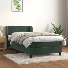 Cama com molas/colchão 100x200 cm veludo verde-escuro