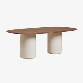 Mesa De Jantar Oval Em Mdf E Cimento Lysander Carvalho Escuro Castanho & Beige Tapioca & 220 X 110 Cm - Sklum