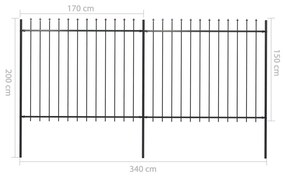 Cerca de jardim com topo em lanças 3,4x1,5 m aço preto