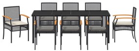 Conjunto de Jantar de Jardim 9 Peças com Almofadas - Rattan Poliéster