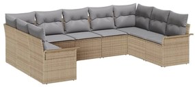 Conjunto de 9 Peças de Sofá para Jardim com Almofadas Bege Poliéster R