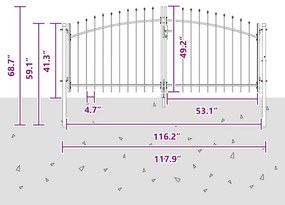 Portão de Jardim com Ponta de Lança Dupla Cinza 125x300 cm Aço