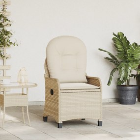 Cadeira Recliner vidaXL com Almofada Bege em Rattan Sintético
