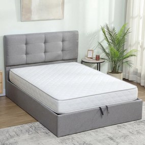 Cama com arrumação 140x190 (COLCHÃO NÃO INCLUIDO), estrutura de cama de casal estofada com base de ripas de madeira e arrumação oculta, sem colchão, c