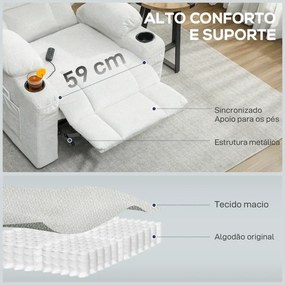 Poltrona Relax Reclinável Elétrica com Função Memória Apoio para Pés Controlo Remoto e Porta USB 94x90x105 cm Branco Creme