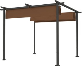 Pérgula de jardim para exterior 3x3 m com cobertura deslizante e retrátil em poliéster de alta densidade 180 g/m², abrigo solar UPF30+, castanho