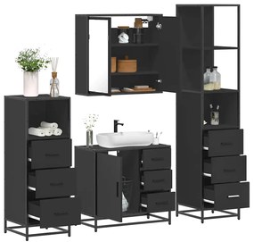 vidaXL 4 pcs conjunto móveis casa de banho derivados de madeira preto