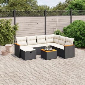 vidaXL 8 pcs conjunto sofás de jardim com almofadões vime PE preto