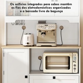 Armário de Cozinha com 3 Portas 2 Gavetas 3 Prateleiras na Porta 8 Ganchos Bancada Ampla 100x40x162 cm Branco