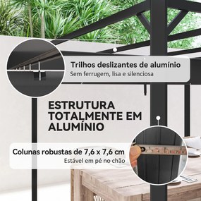 Pérgola de Jardim de Alumínio 3x3 m com Teto Retrátil e Lateral Enrolável UPF30+ Pérgola para Exterior Cinza