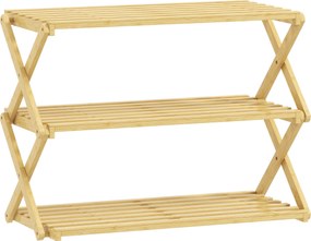 HOMCOM Sapateira Estreita de Bambu Dobrável de 3 Níveis para Entrada Corredor Quarto 60x29x45,5 cm Madeira | Aosom Portugal