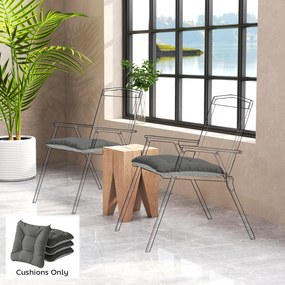 Conjunto de 4 Almofadas para Cadeiras de Jardim (NÃO INCLUIDAS)com Laços e Base Antiderrapante Impermeáveis 39,5x39,5x10 cm Cinza Escuro