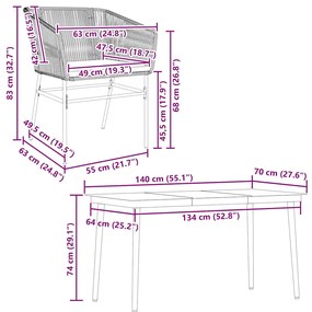 Conjunto jantar jardim 5 peças almofadas vidro vime PE castanho