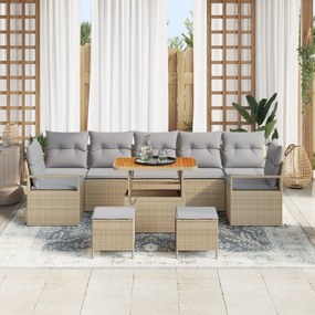 Conjunto de Sofás de Jardim de 10 peças com Almofadas Bege Rattan Poli