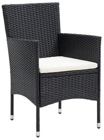 5 pcs conjunto de jantar p/ jardim vime PE/acácia maciça preto