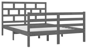 Estrutura de cama casal 135x190 cm madeira maciça cinzento