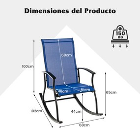 Conjunto de 2 cadeiras de baloiço de Jardim com encosto respirável Estrutura metálica 102 x 68 x 100 cm Azul