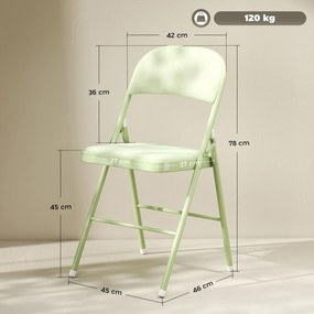 Conjunto de 4 cadeiras dobráveis e portáteis para interior (MESA NÃO INCLUIDA), com assentos e encostos estofados em veludo, estrutura em aço, verde