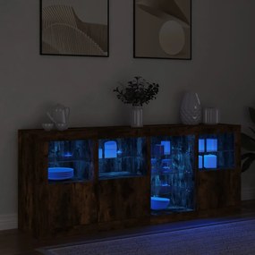 Aparador com luzes LED 164x37x67 cm carvalho fumado