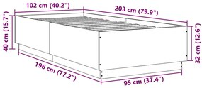 Estrutura cama 100x200 cm derivados de madeira carvalho fumado