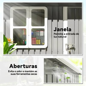 Abrigo de Jardim Exterior 2,55 m² 221x133x190 cm com Janela Porta com Fechadura e Ventilações Cinzento Escuro