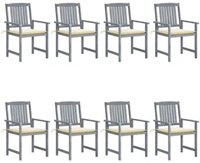 Cadeiras de jardim c/ almofadões 8 pcs acácia maciça cinzento