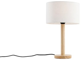 Candeeiro de mesa madeira com abajur oval de linho branco 25cm - Mels Rústico ,Moderno
