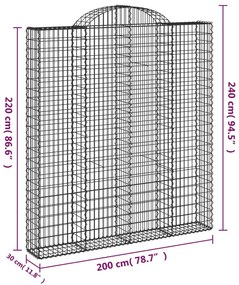 Cesto gabião arqueado 200x30x220/240 cm ferro galvanizado