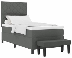 Cama Box Spring com Colchão e Banco Cinza Escuro 90x190 cm Tecido