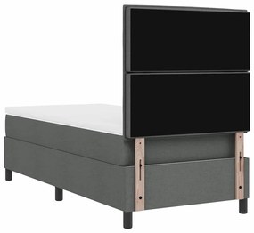 Cama box com colchão e LED em cinza escuro, 90 x 190 cm, tecido