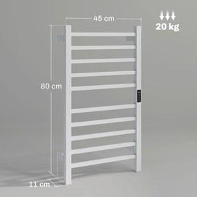 Toalheiro Elétrico de Parede 110W com Controlo WIFI Ecrã Tátil Temporizador 10 Barras Temperatura Ajustável Baixo Consumo IPX4 45x11x80 cm  Branco