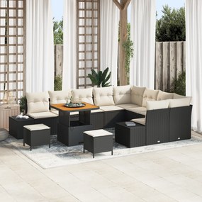 Conjunto de Sofás de Jardim com 12 Peças com Almofadas Preto Rattan Po