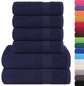 6pcs Conjunto toalha 360 gsm 100% algodão azul-marinho