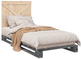 Estrutura de cama com cabeceira 90x200 cm pinho maciço cinzento