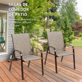 Conjunto de 2 cadeiras de jardim com braços curvos Tecido de secagem fácil Estrutura metálica reforçada Assento largo Assento Cinzentas