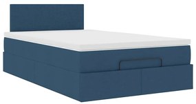 Cama Otomana com Colchão &amp; LEDs Tecido Azul 120x200 cm