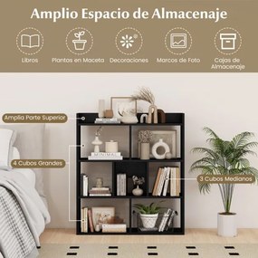 Estante aberta com 7 cubos de madeira 80 x 20 x 90 cm para quarto e sala de estar Preta