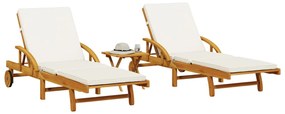Espreguiçadeiras 2 pcs com mesa madeira de acácia maciça