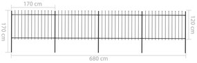 Cerca jardim com topo em lanças 6,8x1,2 m aço preto